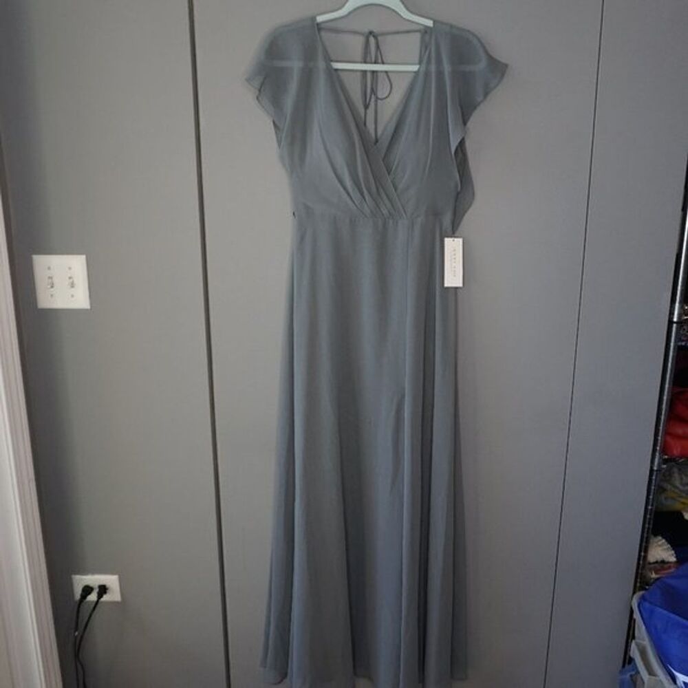 Jenny Yoo Alanna Open Back Chiffon Gown in Denmark Blue size 2 NWT